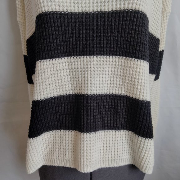 XXI Forever 21 Sweater Boxy Chunky Size S Black Off White Stripe Relaxed Cozy - Picture 5 of 14